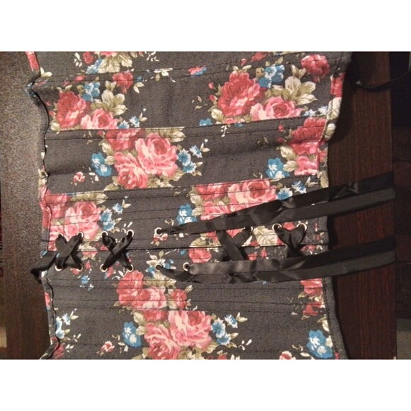 Alivila.Y Fashion Womens Floral Denim Overbust Corset Bustier - Picture 2 of 4